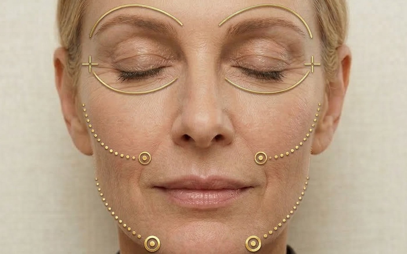 Cartographie des zones de travail du visage — points et trajets de la séance en photobiomodulation esthétique